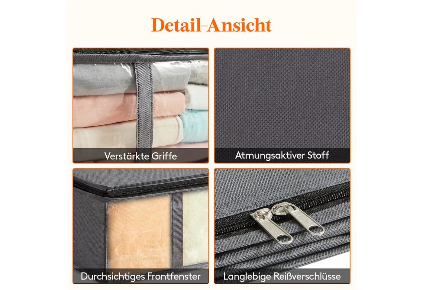 Lifewit Aufbewahrungsbox Unterbett Grau Faltbar mit Deckel - Bild 3