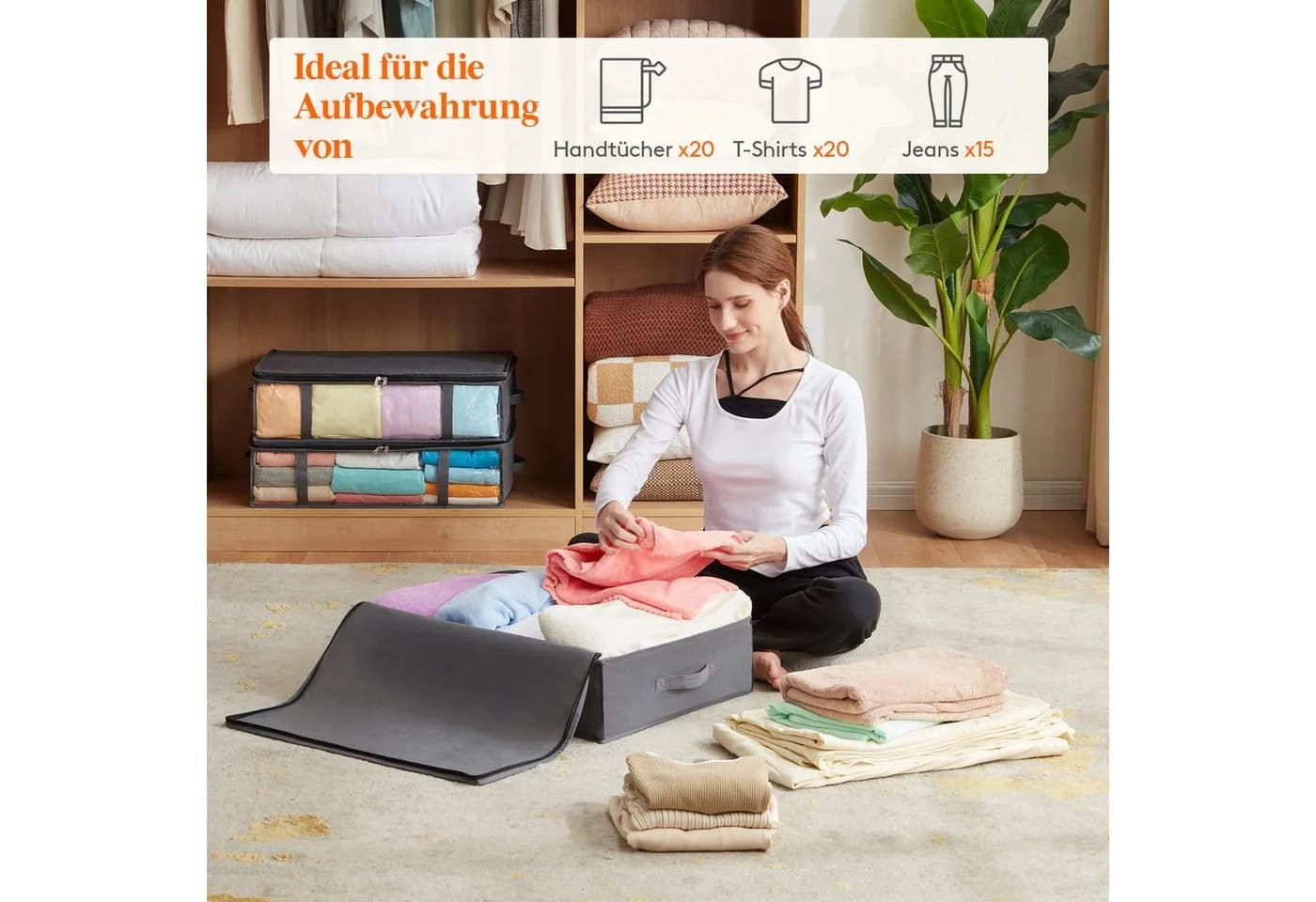 Lifewit Aufbewahrungsbox Unterbett Grau Faltbar mit Deckel - Bild 4