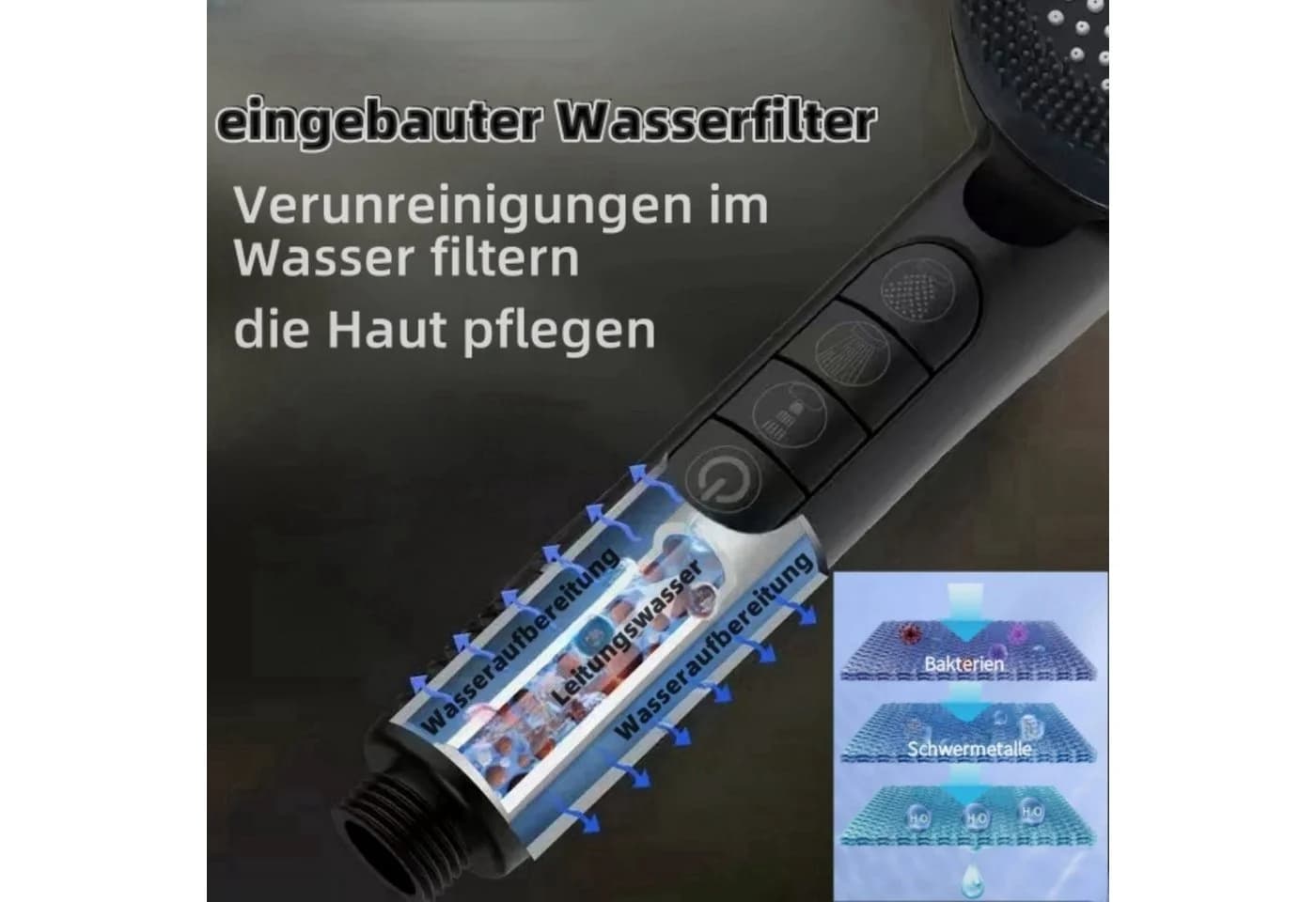 Forrlite Duschbrause Handbrause Duschkopf mit Hohem Druck 4 Strahlarten Ein-Knopf-Stopp Filtersystem Anti-Kalk-Düsen - Bild 5