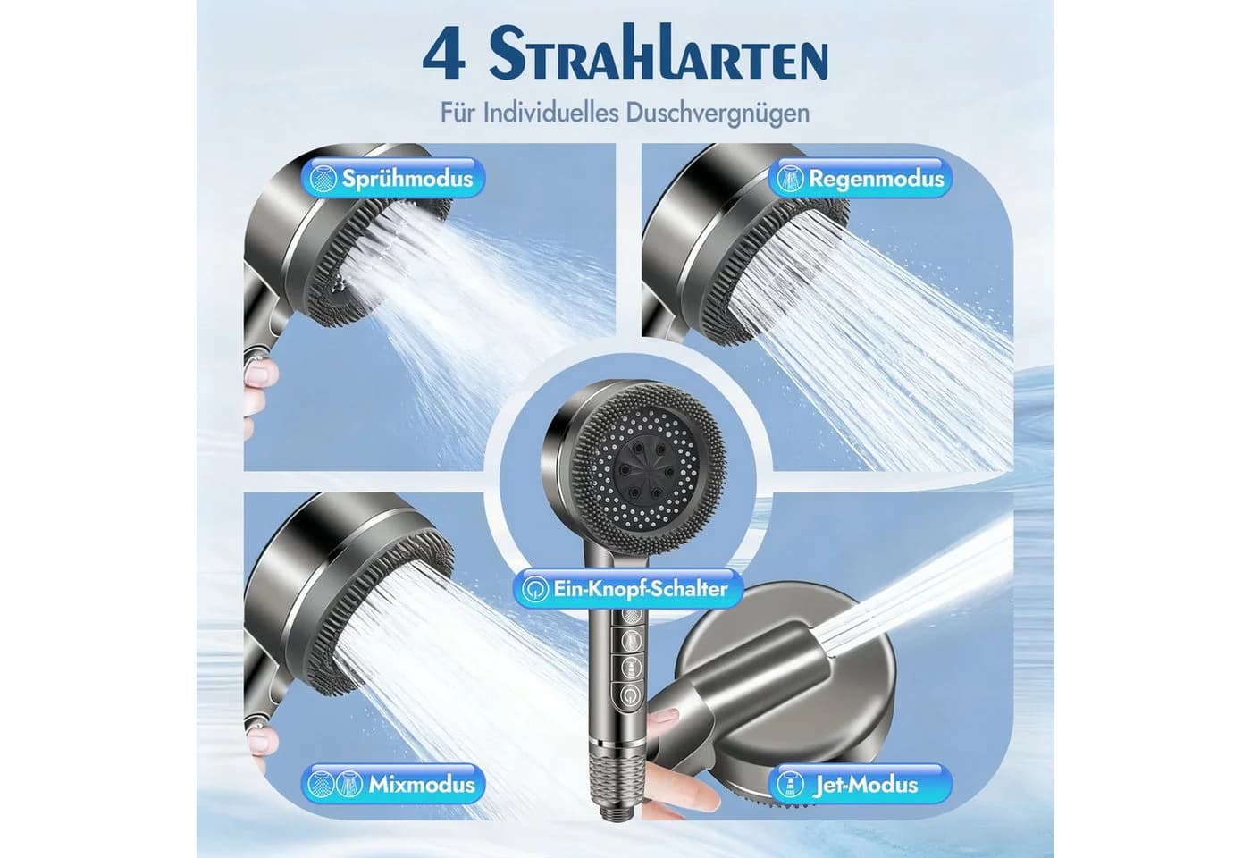 ANYSUN Handbrause Grau mit 4 Strahlarten - Bild 3