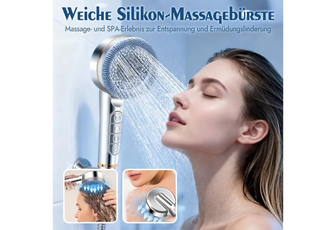Fanttik Handbrause Hochdruck mit 4 Strahlarten Silber