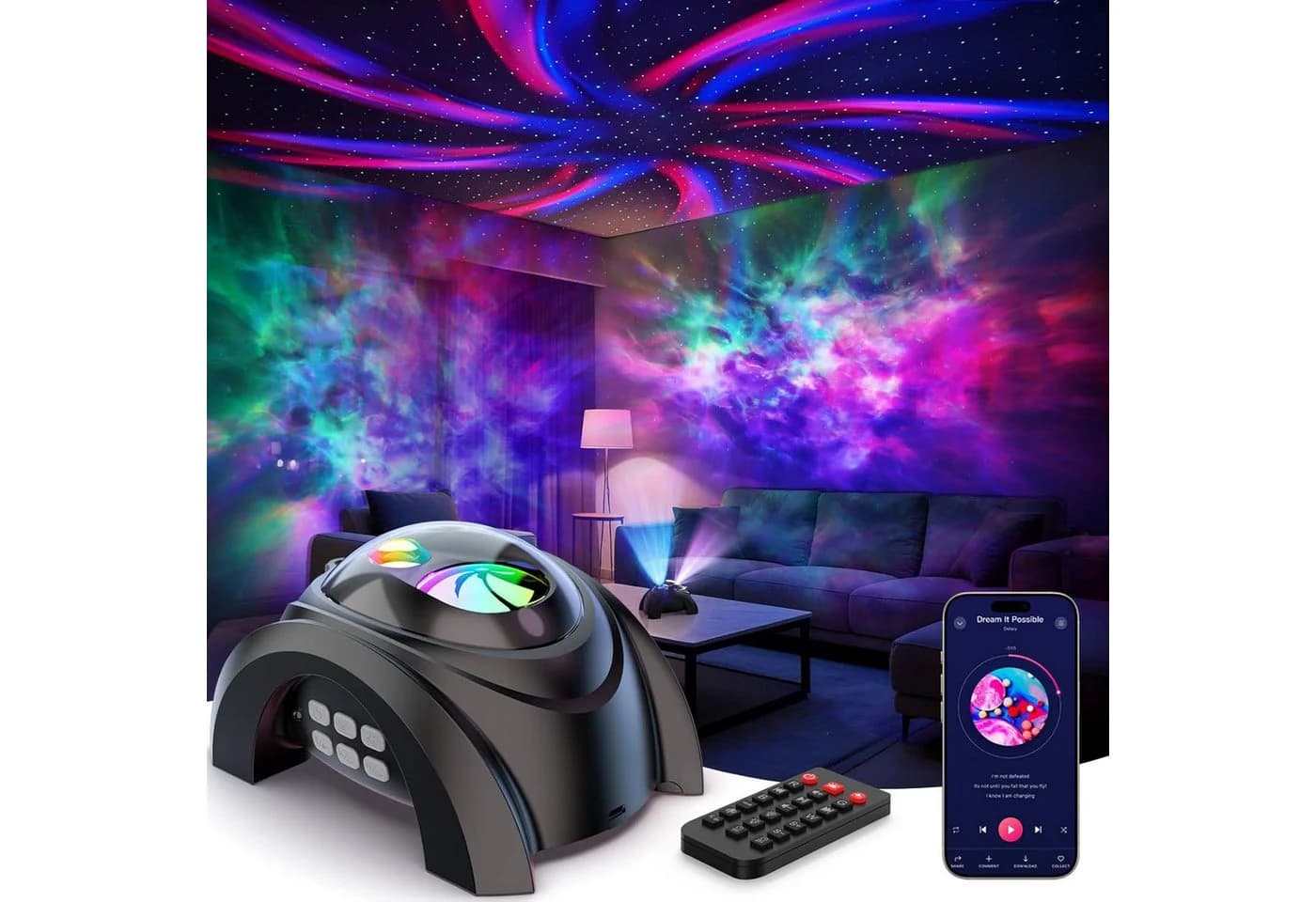 ANYSUN LED-Sternenhimmel Projektor 58 Farben 15 Einschlafmusik Nachtlicht Kinder Doppellinse Bluetooth-Lautsprecher - Bild 2