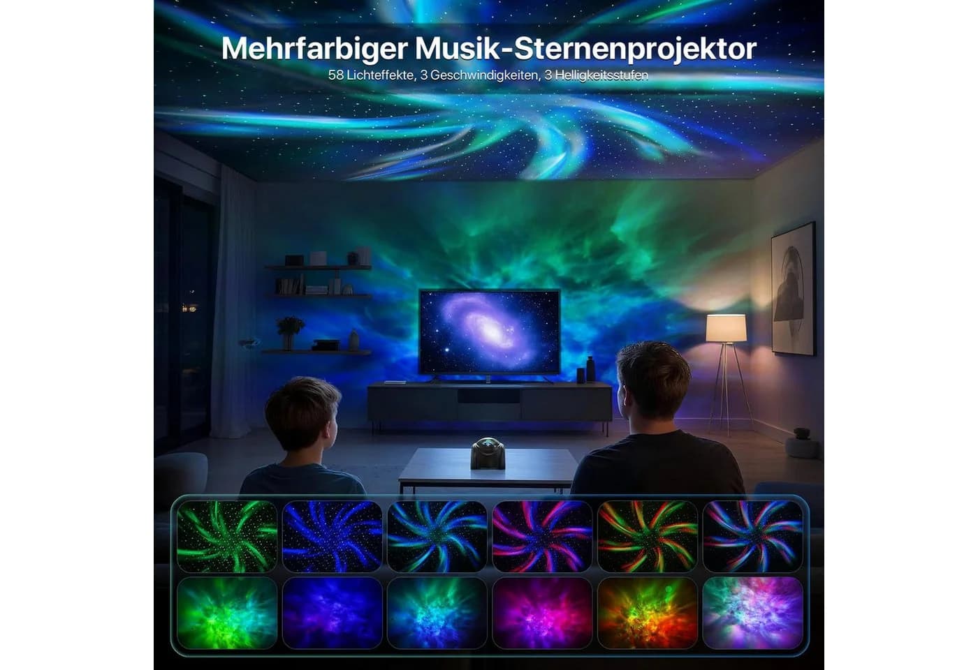 ANYSUN LED-Sternenhimmel Projektor 58 Farben 15 Einschlafmusik Nachtlicht Kinder Doppellinse Bluetooth-Lautsprecher - Bild 3