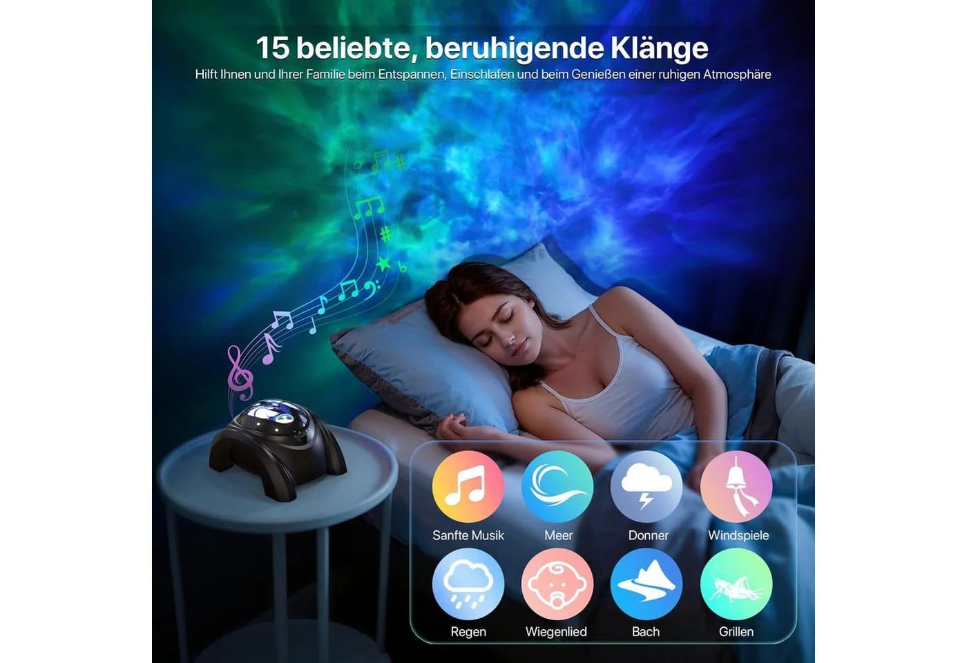 ANYSUN LED-Sternenhimmel Projektor 58 Farben 15 Einschlafmusik Nachtlicht Kinder Doppellinse Bluetooth-Lautsprecher - Bild 4