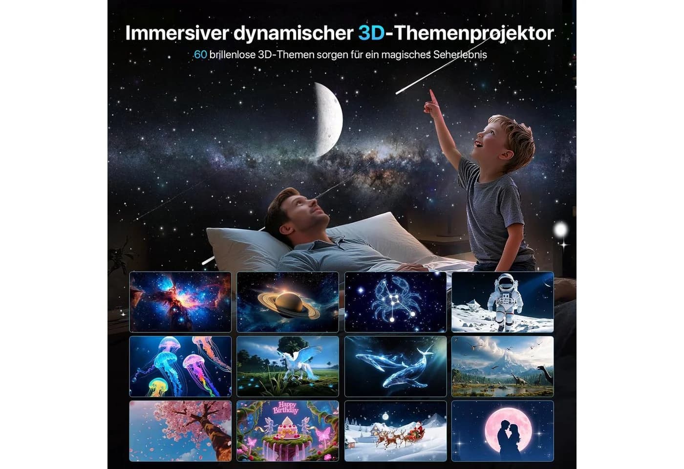ANYSUN LED-Sternenhimmel Projektor HD 3D Galaxy Projector Nachtlicht Kinder