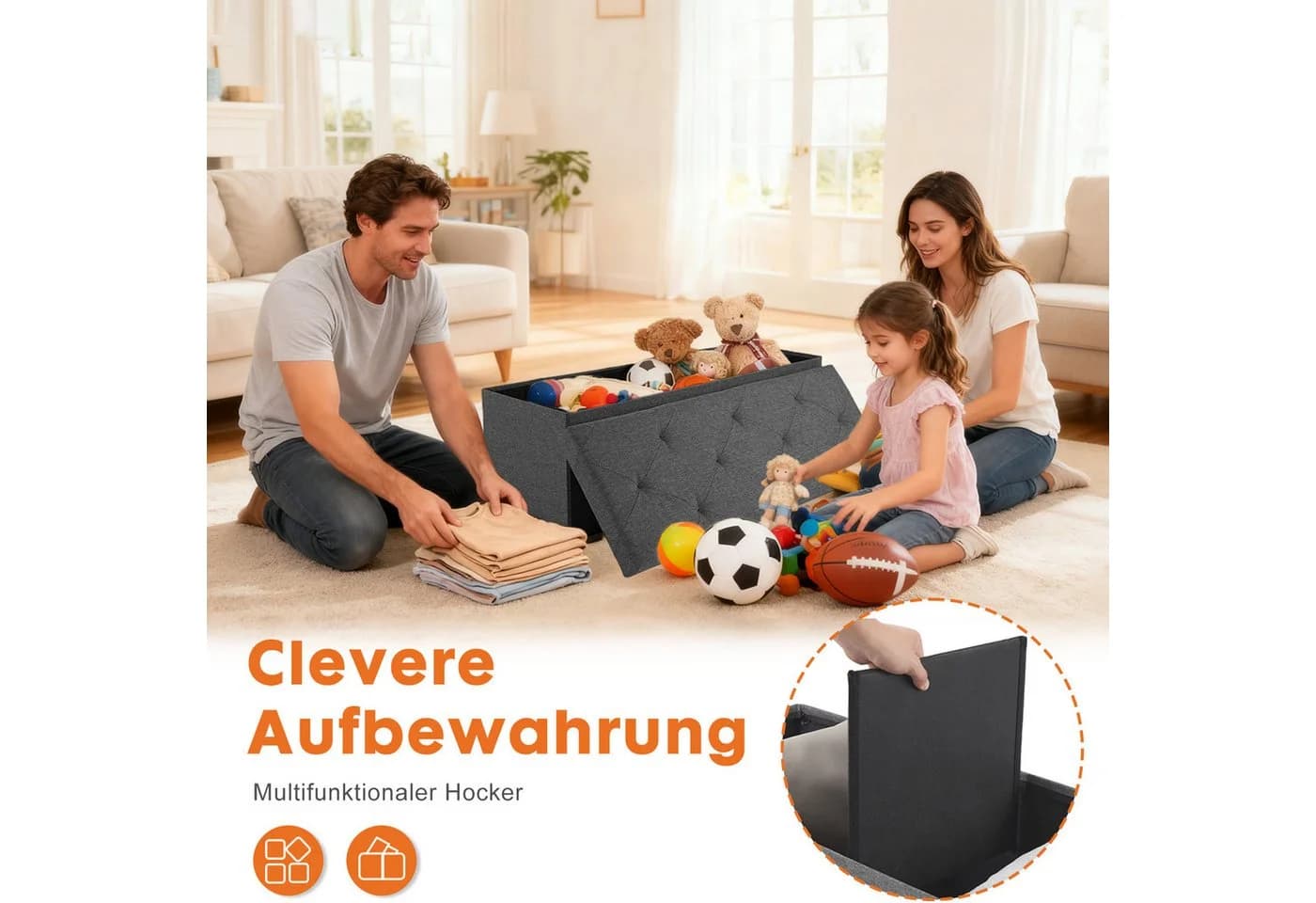 ANYSUN Sitzbank mit Stauraum Hellgrau Leinenoptik - Bild 4