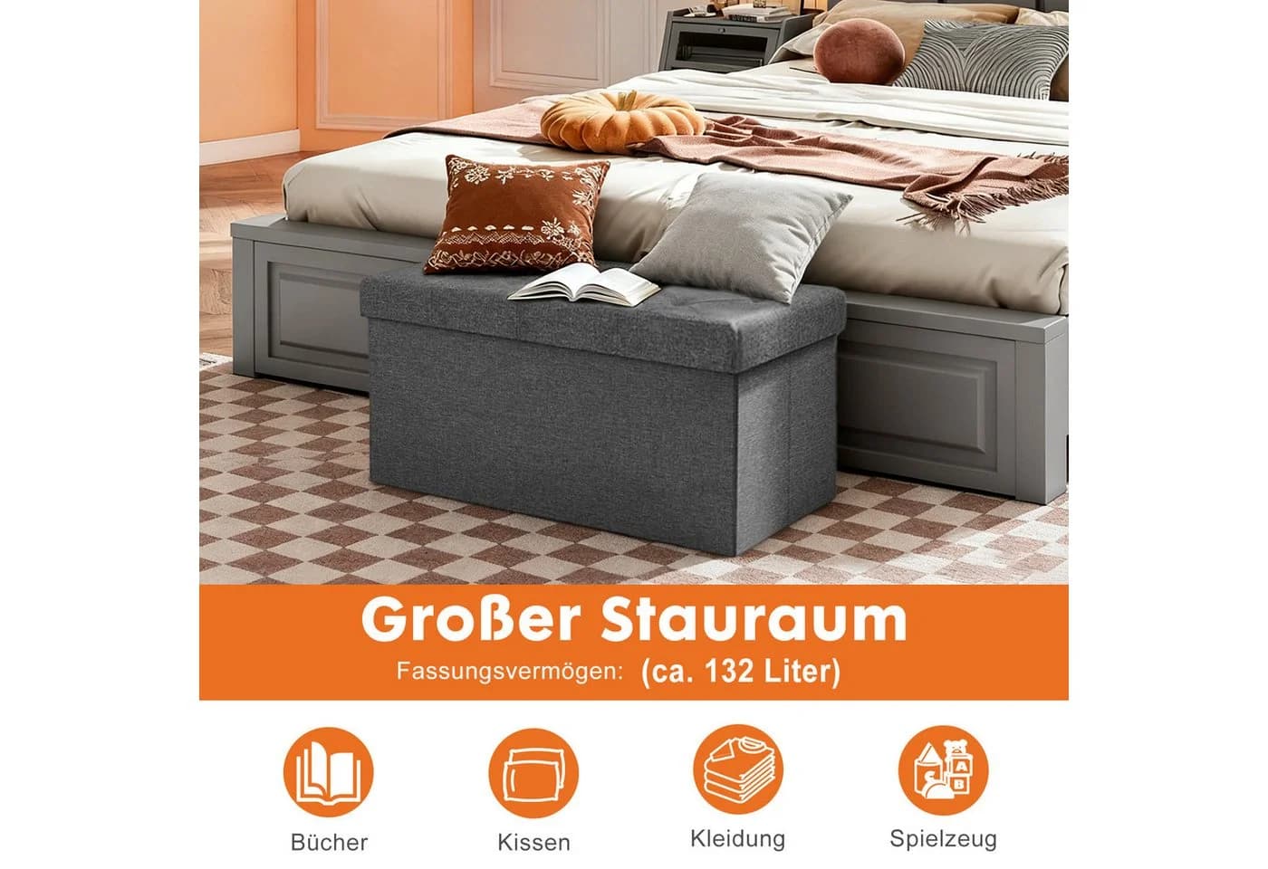 ANYSUN Sitzbank mit Stauraum Hellgrau Leinenoptik - Bild 5