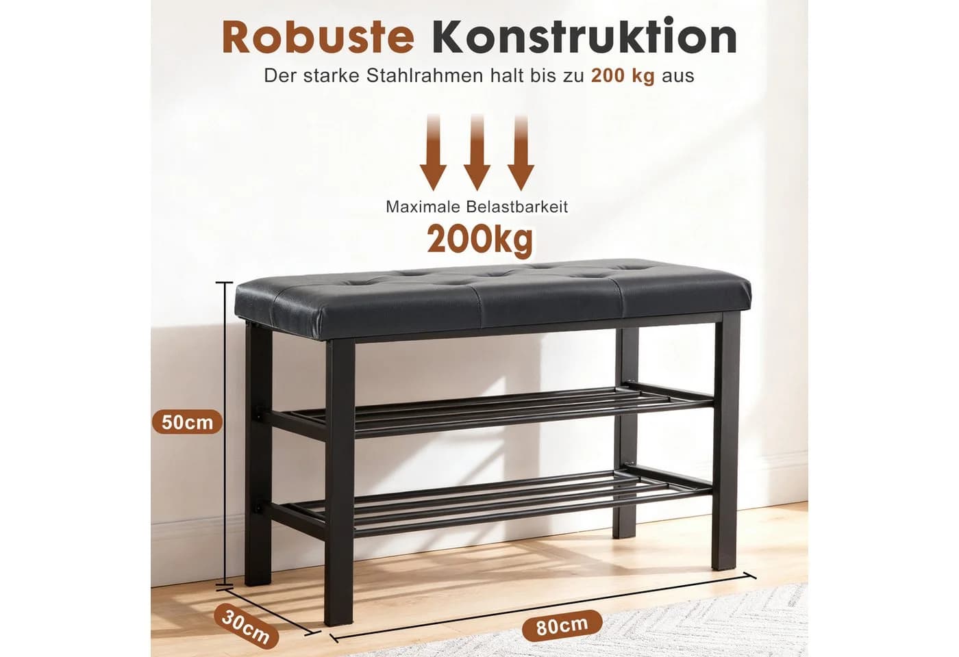 ANYSUN Schuhbank mit Sitzkissen, Schuhregal mit 3 Ebenen, aus Metall und Kunstleder - Bild 3