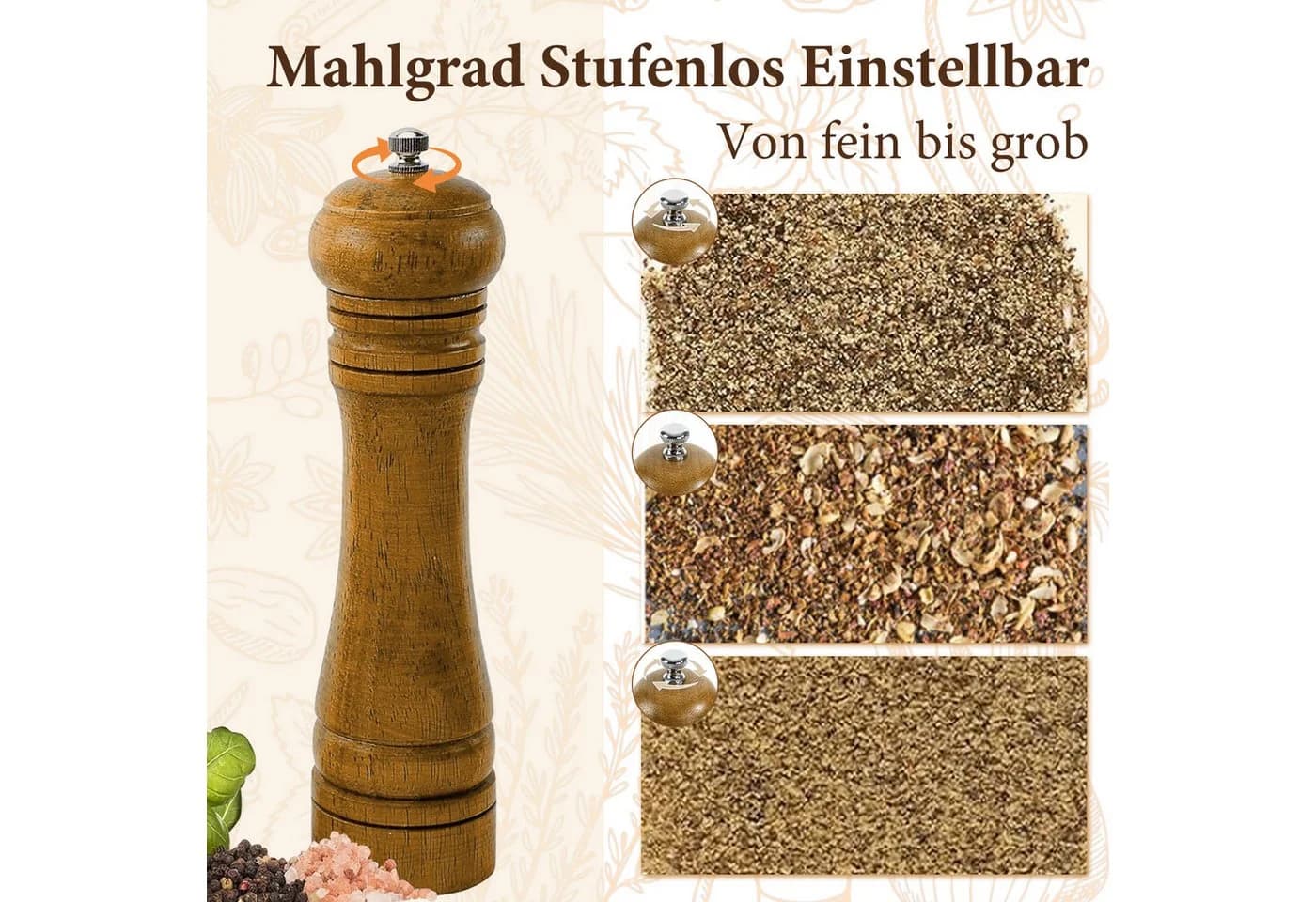 ANYSUN Salz- und Pfeffermühle Set aus Holz mit Keramikmahlwerk und Ständer - Bild 4
