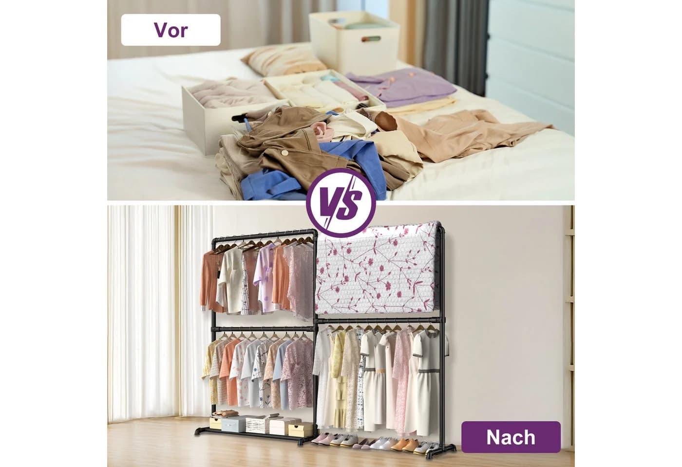 loefme Kleiderständer 150 kg Tragkraft 170 cm Metall Schwarz - Bild 5