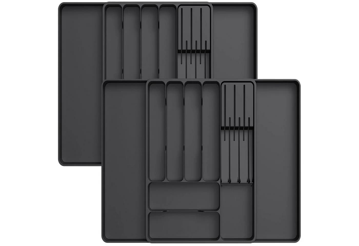 Lifewit Besteckeinsatz Erweiterbarer Besteckkasten mit herausnehmbarem Messerblock (2 St) Schwarz - Bild 2
