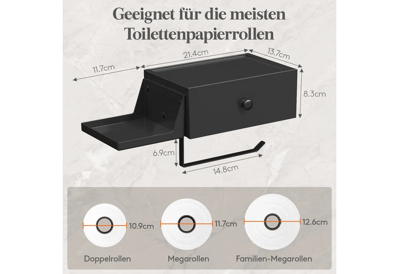 Lifewit Toilettenpapierhalter Schwarz mit Feuchttücherbox