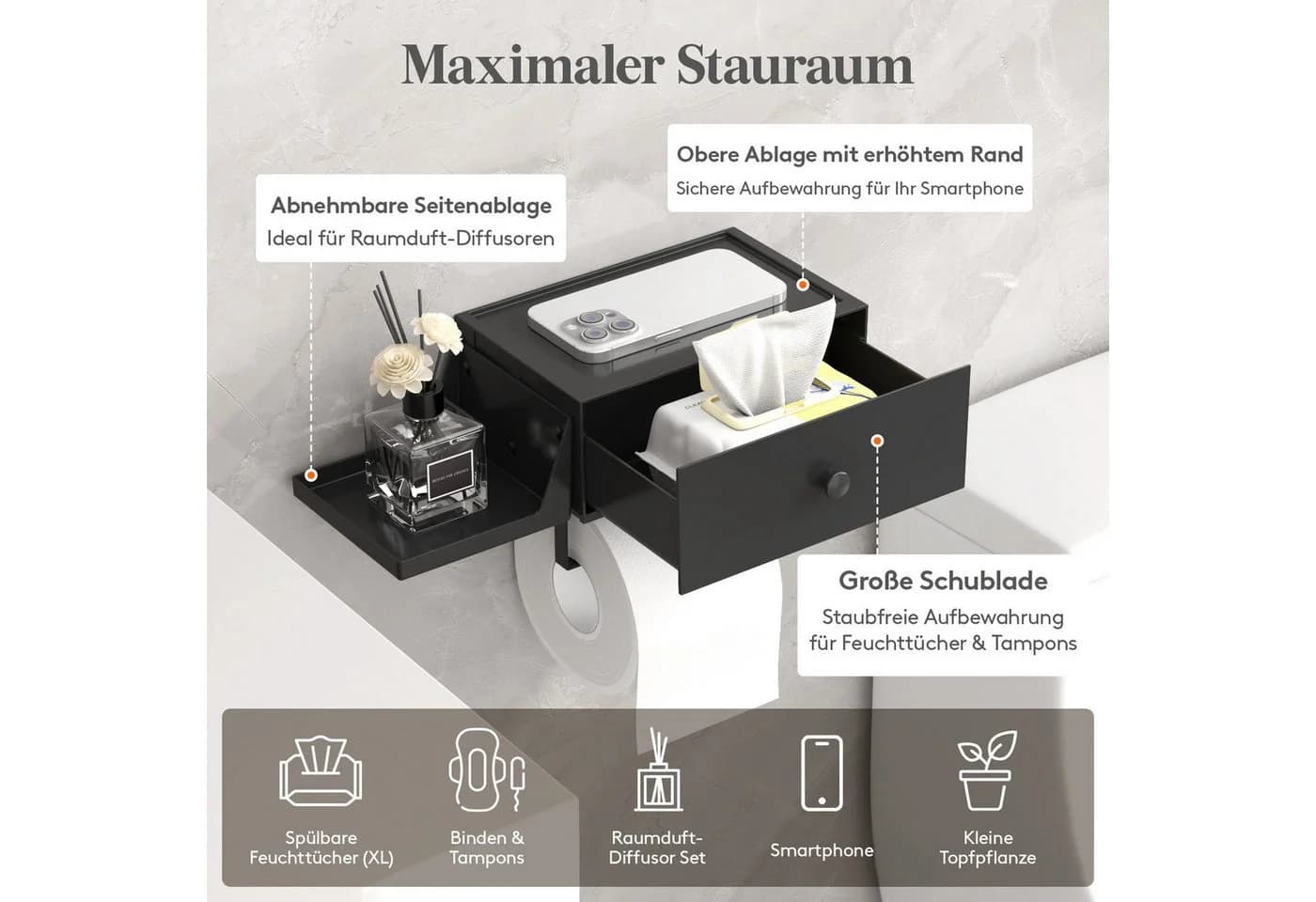 Lifewit Toilettenpapierhalter Schwarz mit Feuchttücherbox - Bild 3