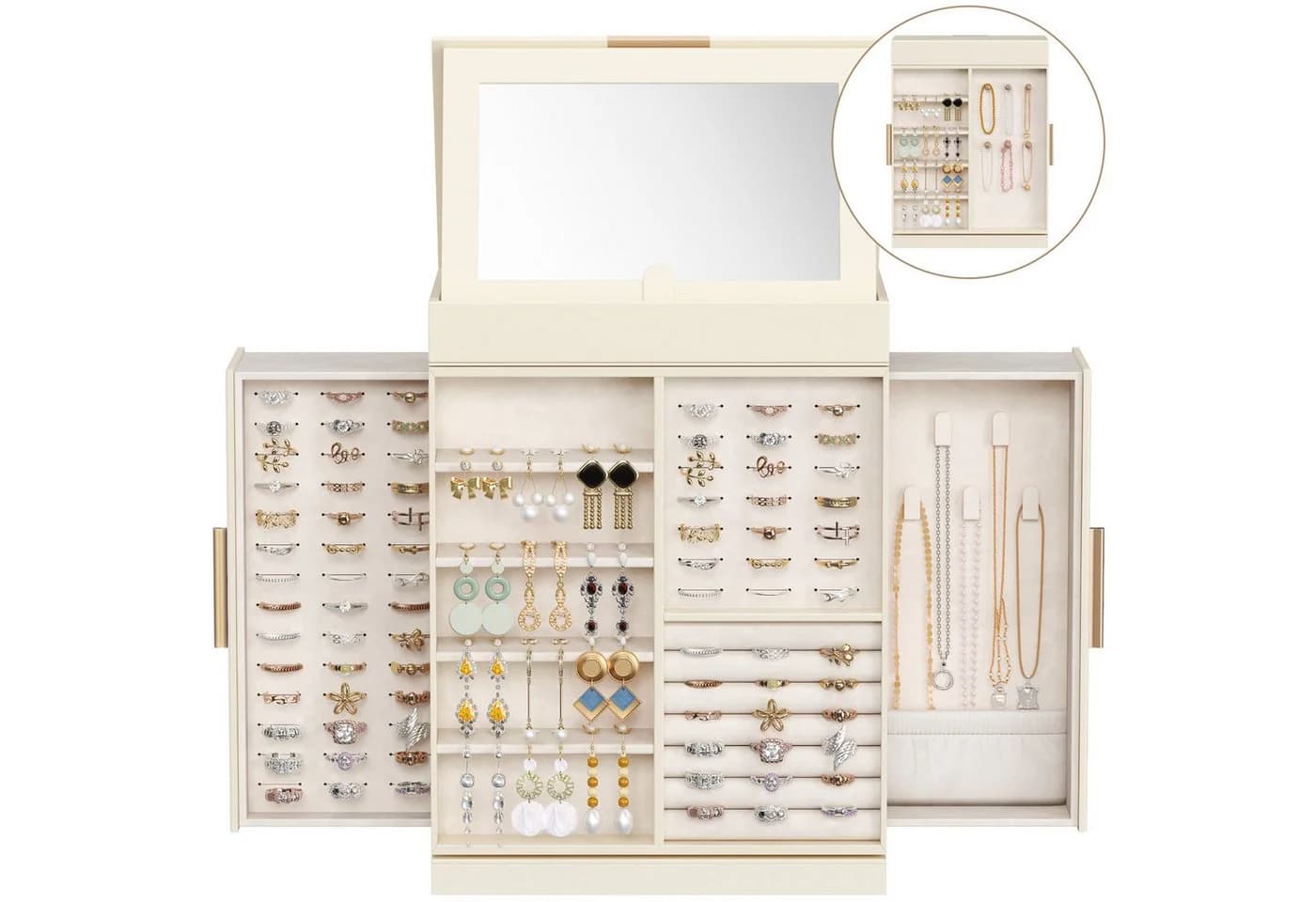 Lifewit Schmuckschatulle Beige Drehbarer Spiegel