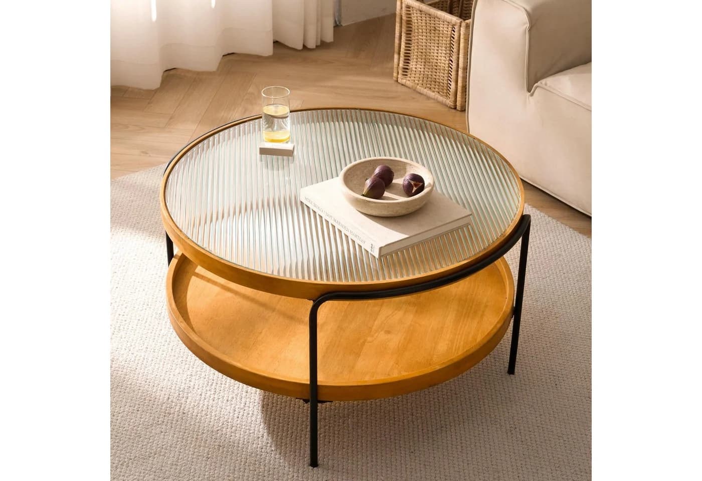 Cagnolier Runder Couchtisch mit Glasplatte und Stauraum - Bild 4