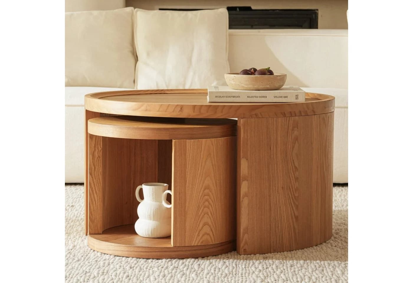 Cagnolier Couchtisch Rund 2er Set Holz Modern Beige - Bild 2