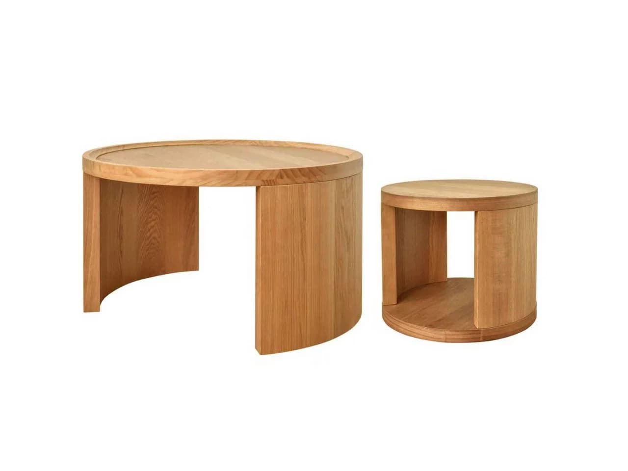 Cagnolier Couchtisch Rund 2er Set Holz Modern Beige - Bild 3