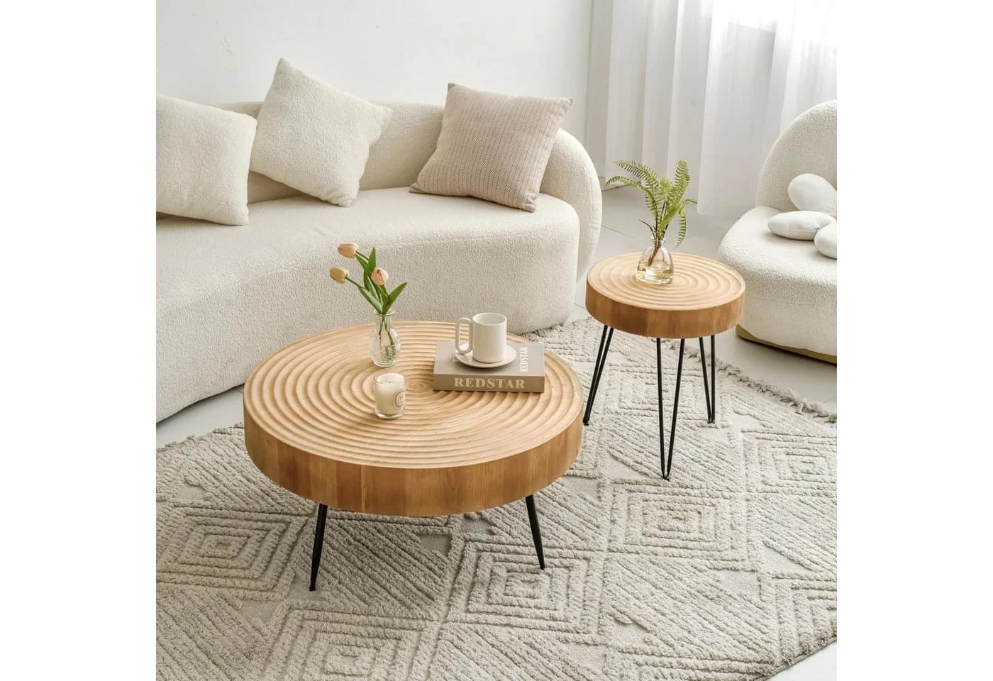 Cagnolier Couchtisch 2er Set Rund Holz Schwarze Metallbeine - Bild 2
