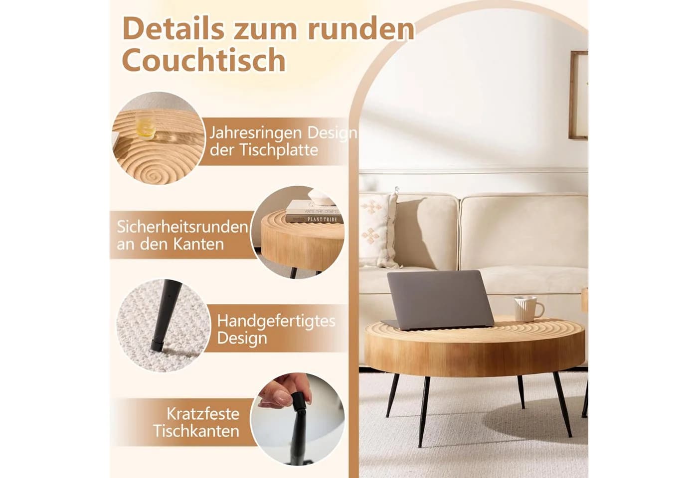 Cagnolier Couchtisch 2er Set Rund Holz Schwarze Metallbeine - Bild 5