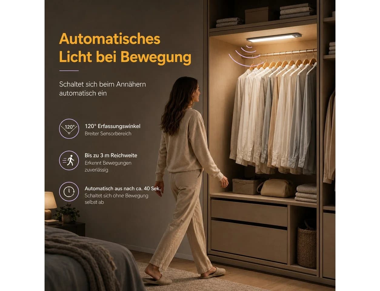 Fanttik LED Unterbauleuchte Schrankbeleuchtung Kabellos mit Bewegungsmelder und Lichtsensor, 23cm LED Leiste mit 900 mAh Wiederaufladbarer Akku Farbwechsler, Warmweiß, Kaltweiß, Neutralweiß, 6000K 4000K 3000K Dimmbar Nachtlicht für Treppenbeleuchtung und Kueche - Bild 3