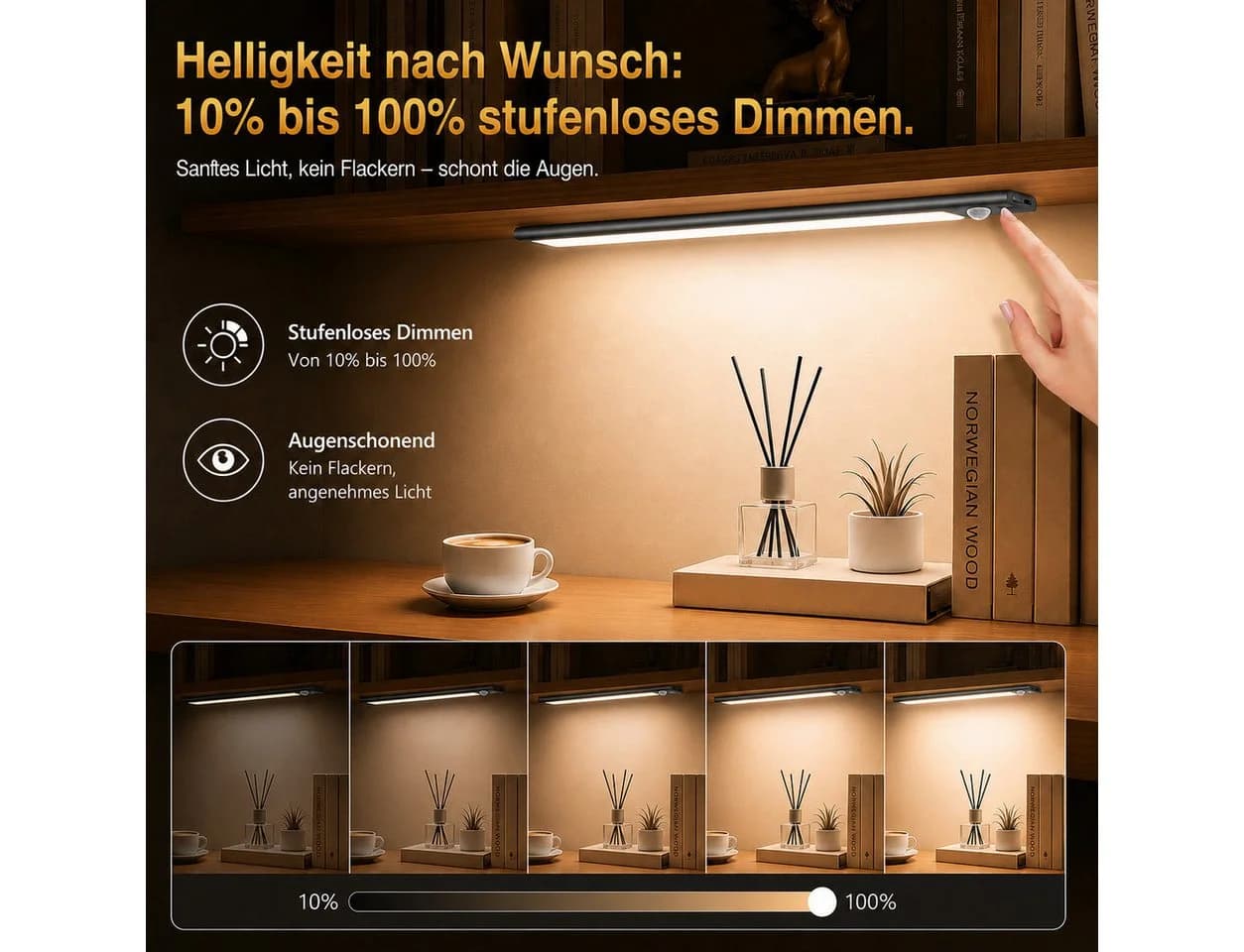 Fanttik LED Unterbauleuchte Schrankbeleuchtung Kabellos mit Bewegungsmelder und Lichtsensor, 23cm LED Leiste mit 900 mAh Wiederaufladbarer Akku Farbwechsler, Warmweiß, Kaltweiß, Neutralweiß, 6000K 4000K 3000K Dimmbar Nachtlicht für Treppenbeleuchtung und Kueche - Bild 5