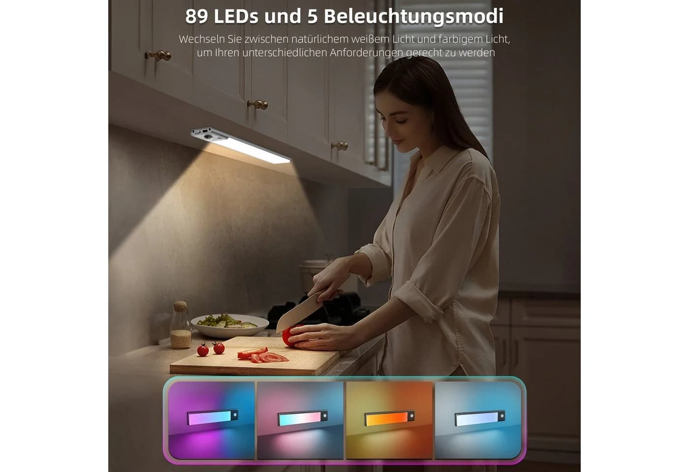 Fanttik LED Lichtleiste ohne Kabel, RGB Küchenschrank mit Bewegungsmelder und Lichtsensor, 40 cm