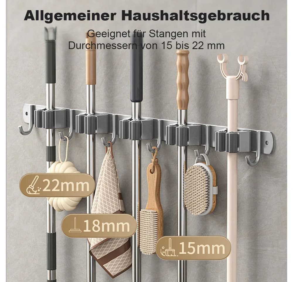 Fanttik Wandhaken Besenhalterung 4 Halter 5 Haken Edelstahl - Bild 3