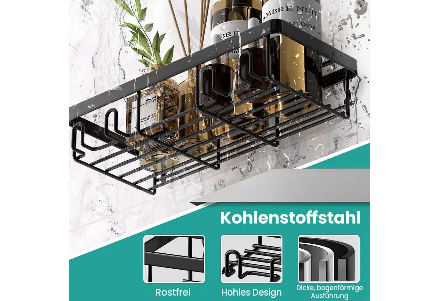 Fanttik Duschregal-Set 3-tlg. Schwarz Ohne Bohren Badezimmer Organizer - Bild 4