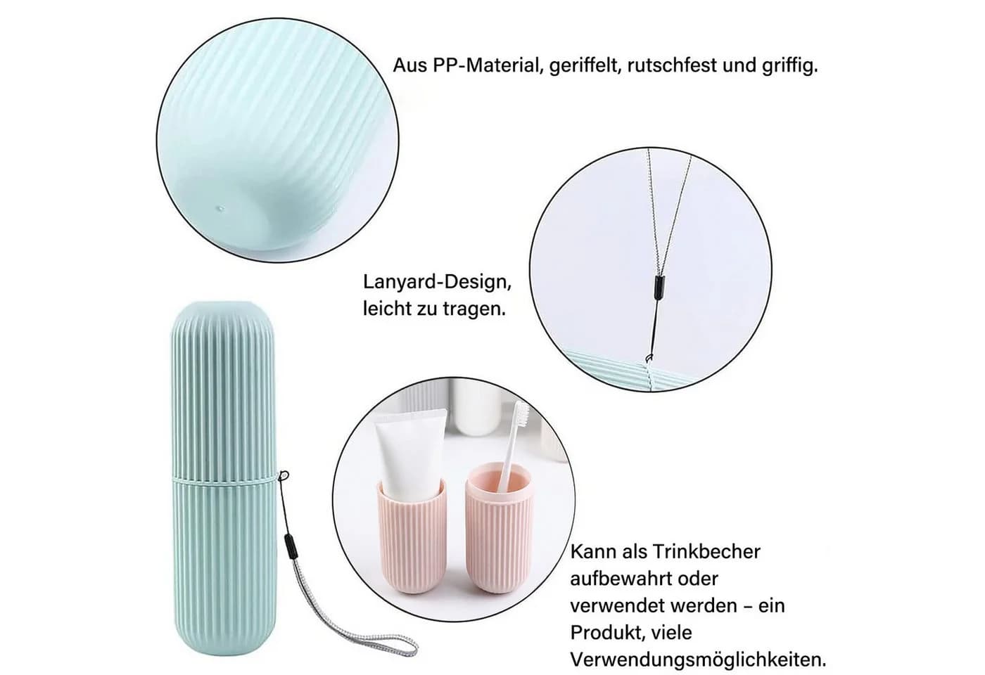 MOPUEA Zahnbürstenhalter 3er Set PP Kunststoff Grün Grau Rosa - Bild 3