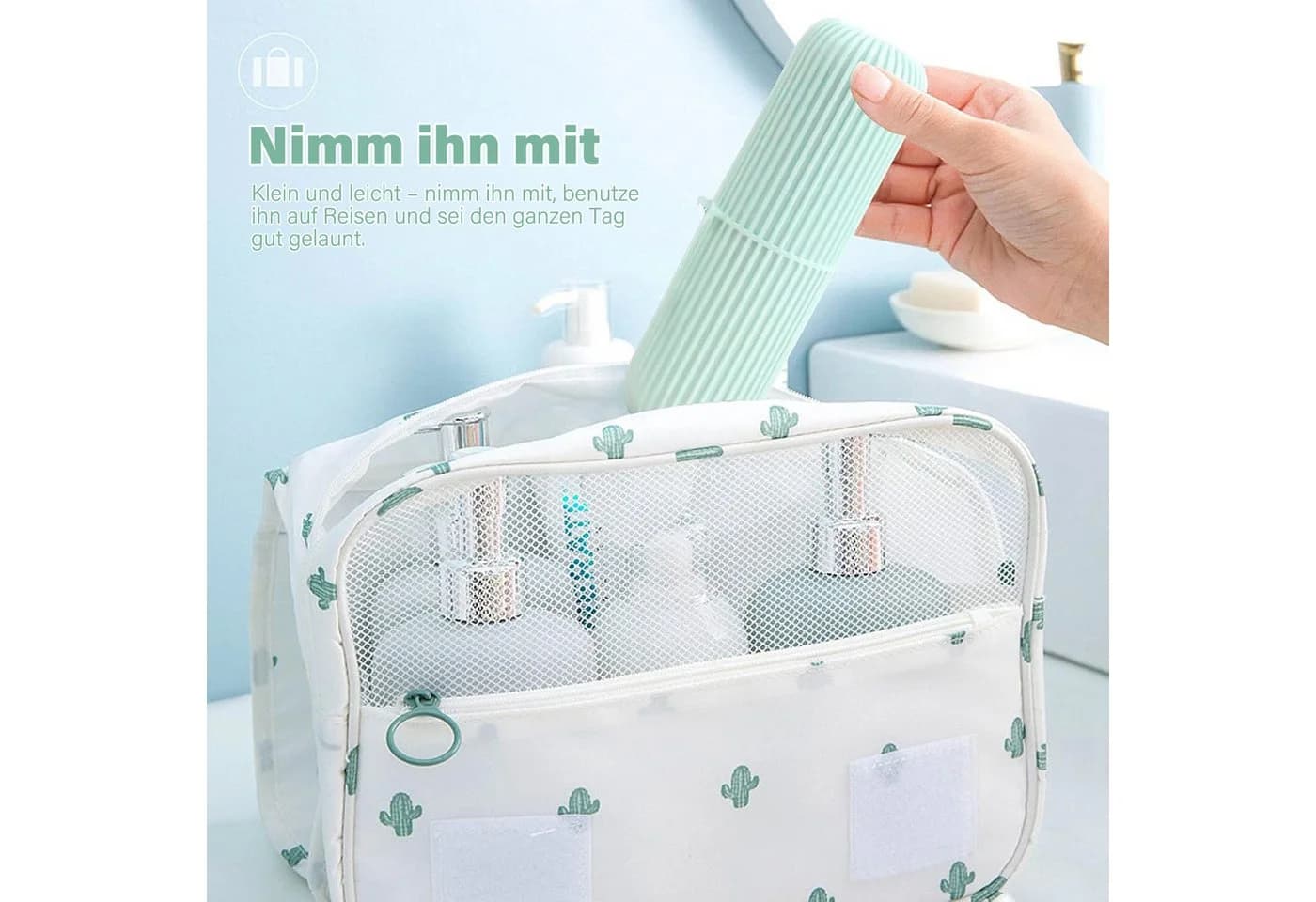 MOPUEA Zahnbürstenhalter 3er Set PP Kunststoff Grün Grau Rosa - Bild 5