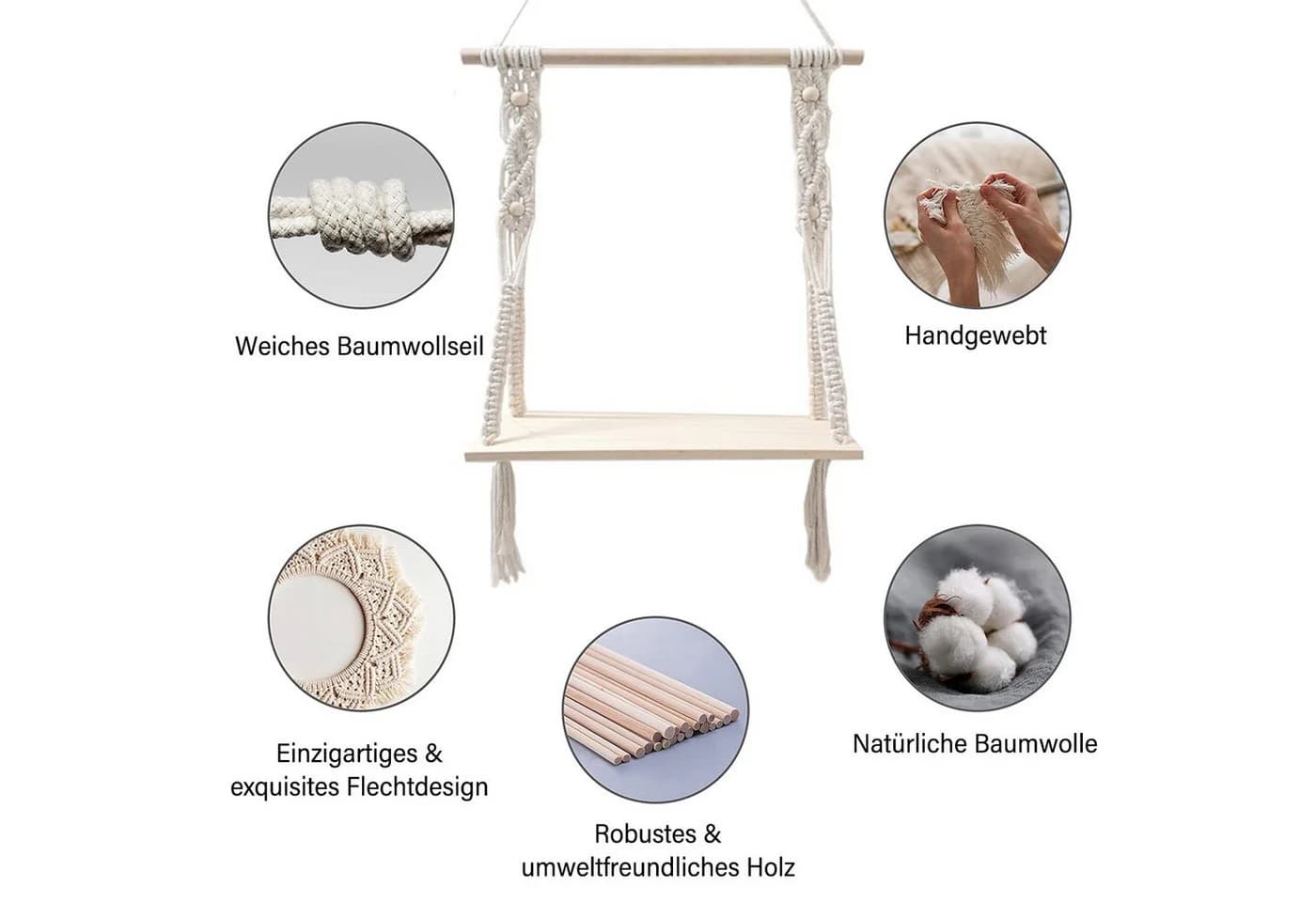 MOPUEA Makramee Wandbehang Beige Handgefertigt Boho Stil - Bild 4