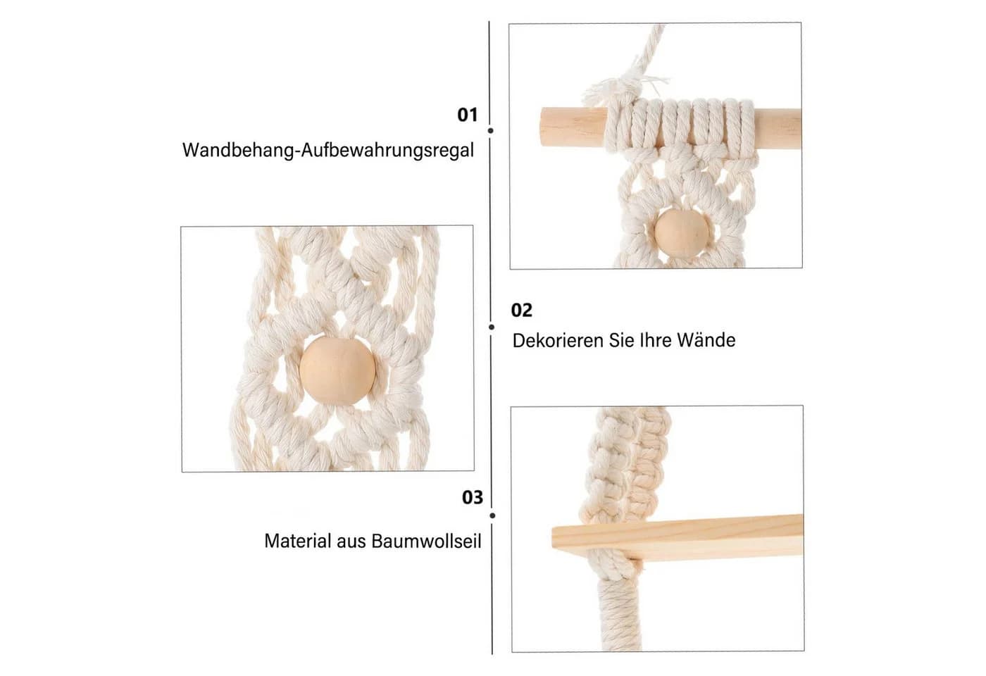 MOPUEA Makramee Wandbehang Beige Handgefertigt Boho Stil - Bild 5