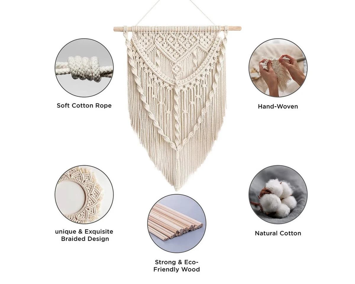 MOPUEA Makramee Wandbehang Boho Wanddeko Beige - Bild 3