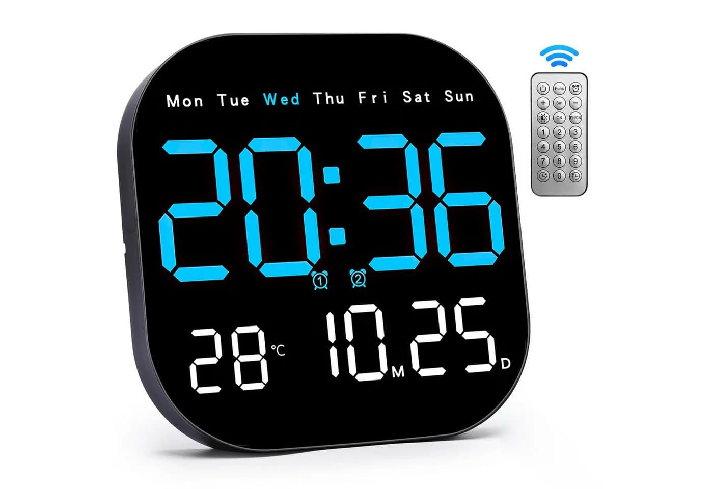 MOPUEA Digitale LED-Wanduhr mit Fernbedienung, 7-Zoll-Display, Timer & Countdown - Bild 2