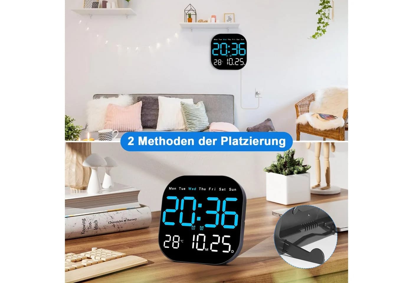 MOPUEA Digitale LED-Wanduhr mit Fernbedienung, 7-Zoll-Display, Timer & Countdown - Bild 4