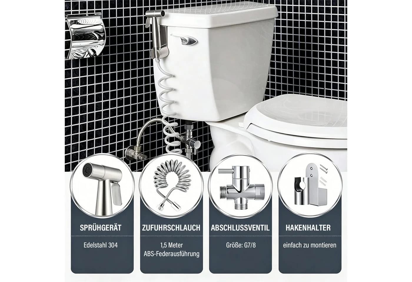 MOPUEA Bidetarmatur 3er-Set Edelstahl Handbrause mit Halter - Bild 3