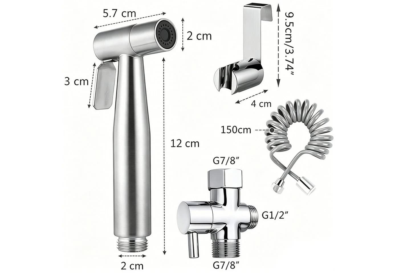 MOPUEA Bidetarmatur 3er-Set Edelstahl Handbrause mit Halter - Bild 5