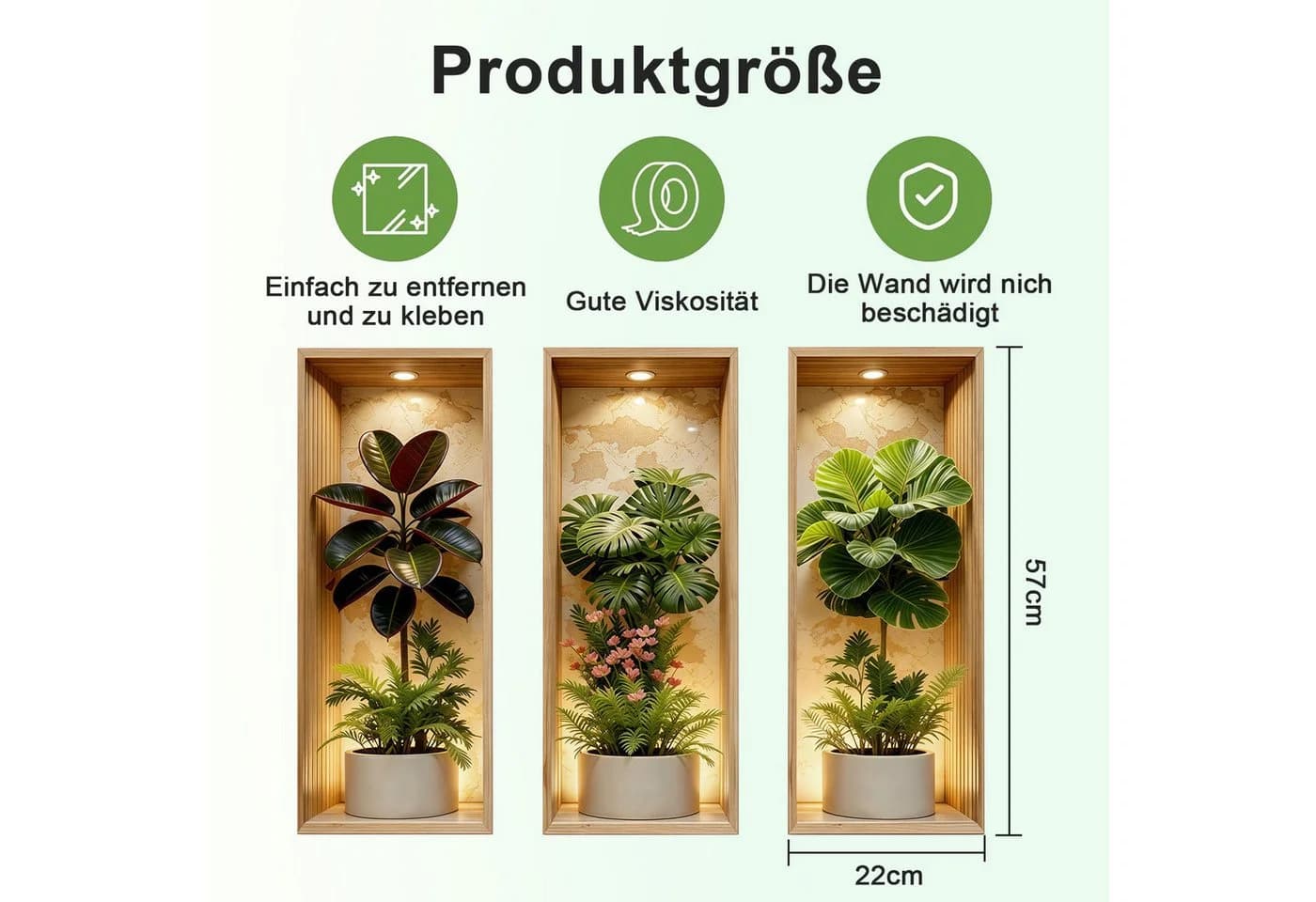 MOPUEA Wandsticker 3 Stück Pflanzen-Wandaufkleber 3D Grün
