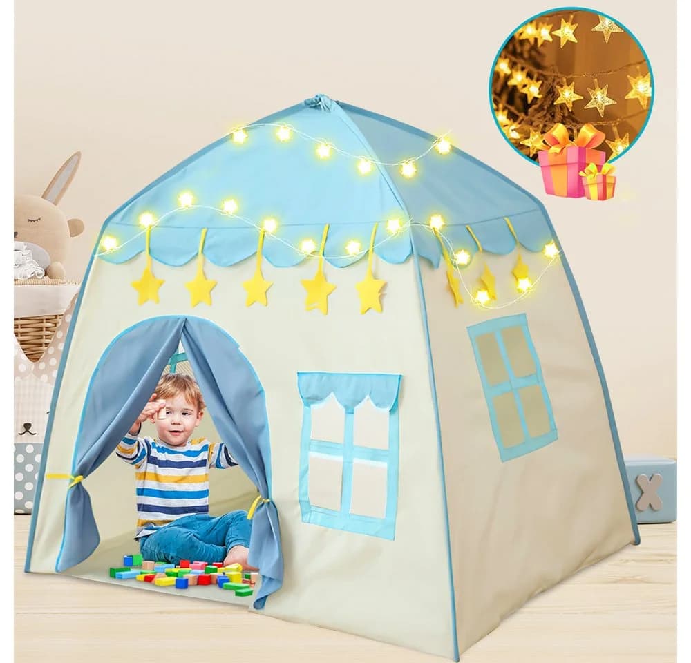 MOPUEA Spielzelt Kinderzelt mit Sternenlichterkette Blau - Bild 2