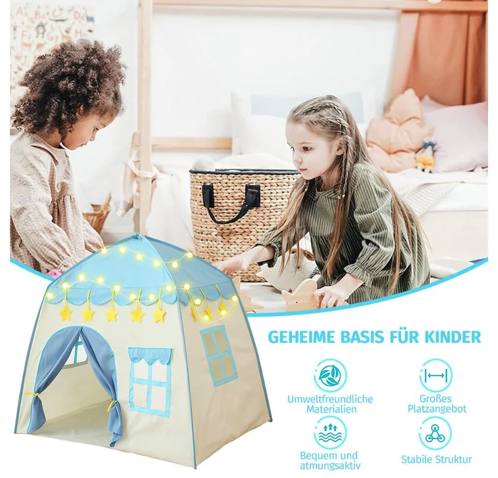MOPUEA Spielzelt Kinderzelt mit Sternenlichterkette Blau - Bild 3