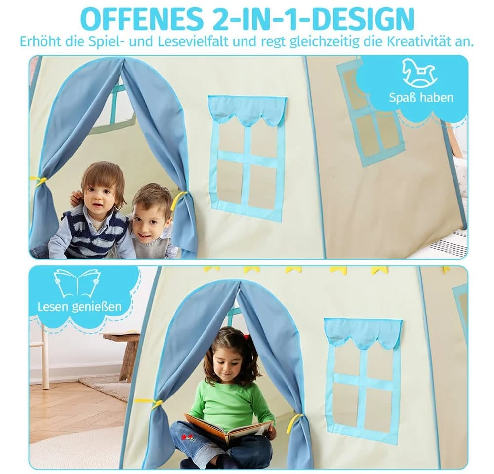 MOPUEA Spielzelt Kinderzelt mit Sternenlichterkette Blau - Bild 4