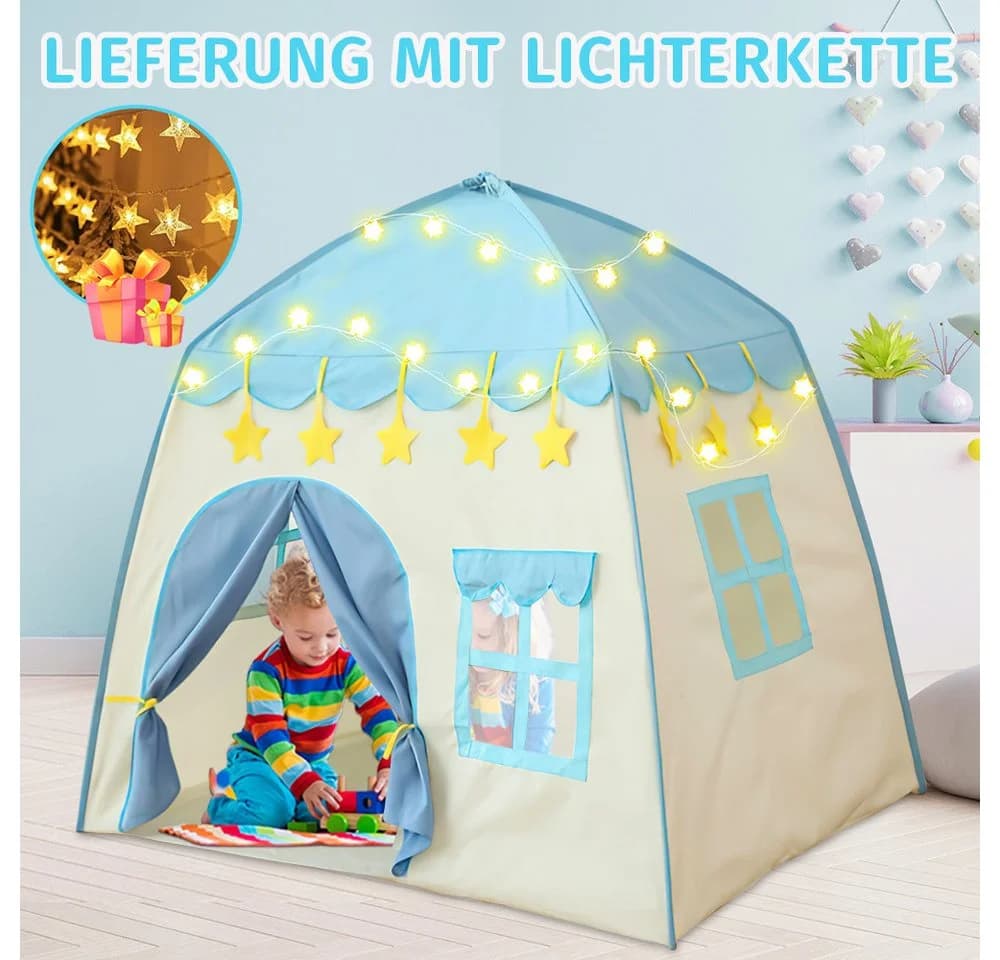 MOPUEA Spielzelt Kinderzelt mit Sternenlichterkette Blau - Bild 5