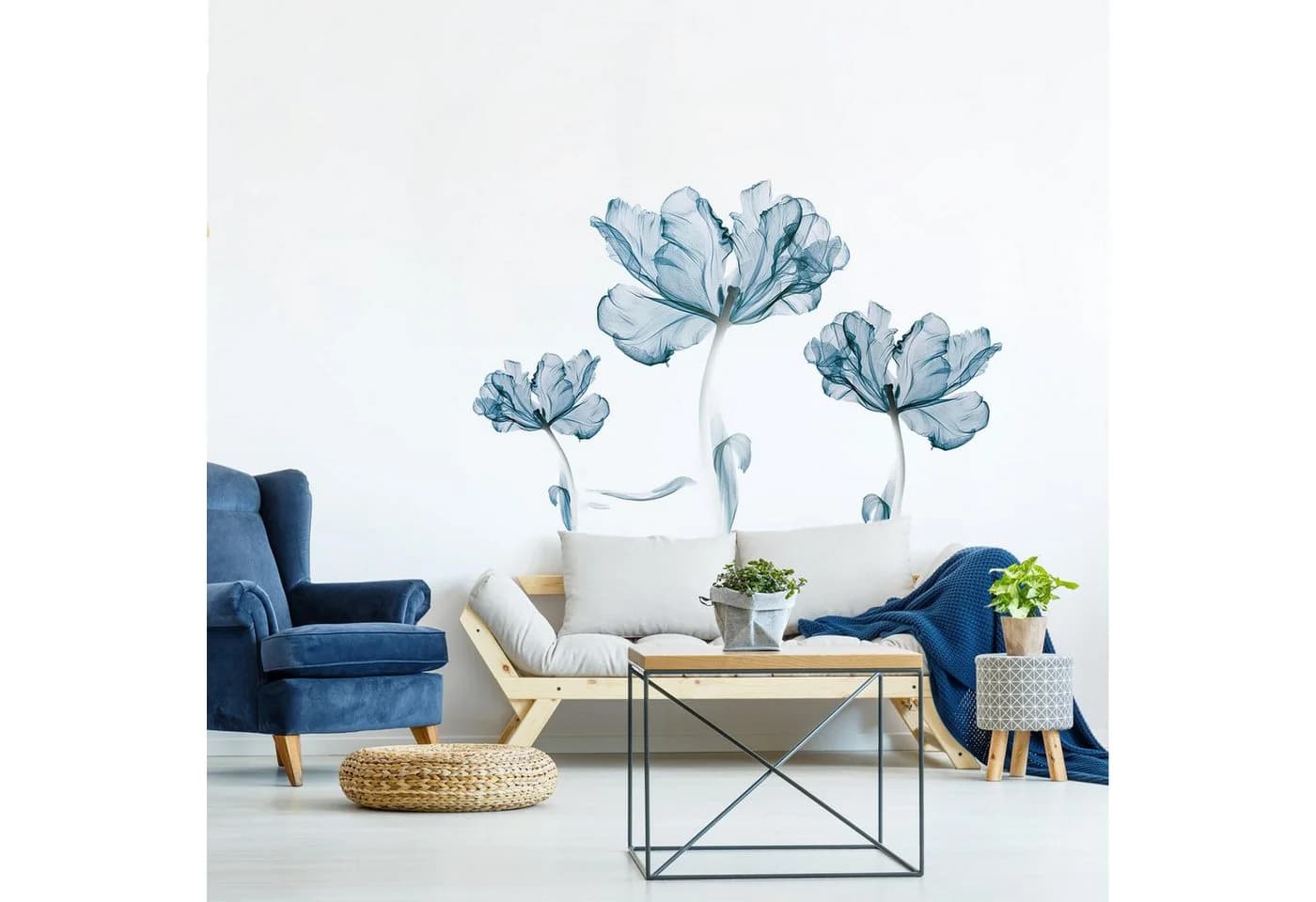 MOPUEA Wandtattoo Lotus 110x80cm Blau Dekorativer Wandaufkleber