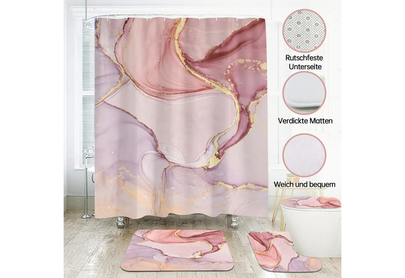 MOPUEA Duschvorhang 180x180 cm Wasserdicht Anti Schimmel