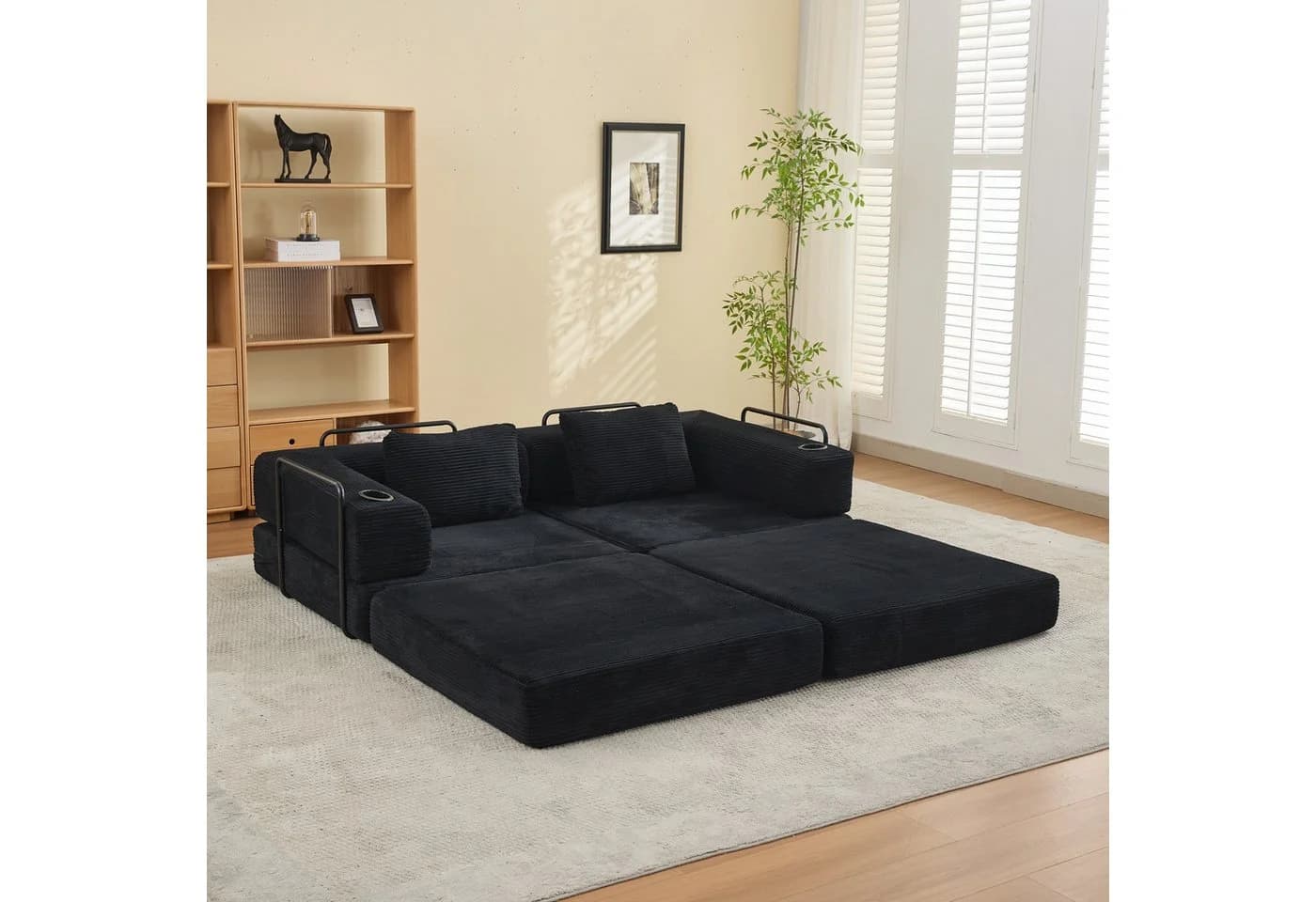 Leawin 2-Sitzer Schlafsofa Schwarz Cord mit Schlaffunktion - Bild 2