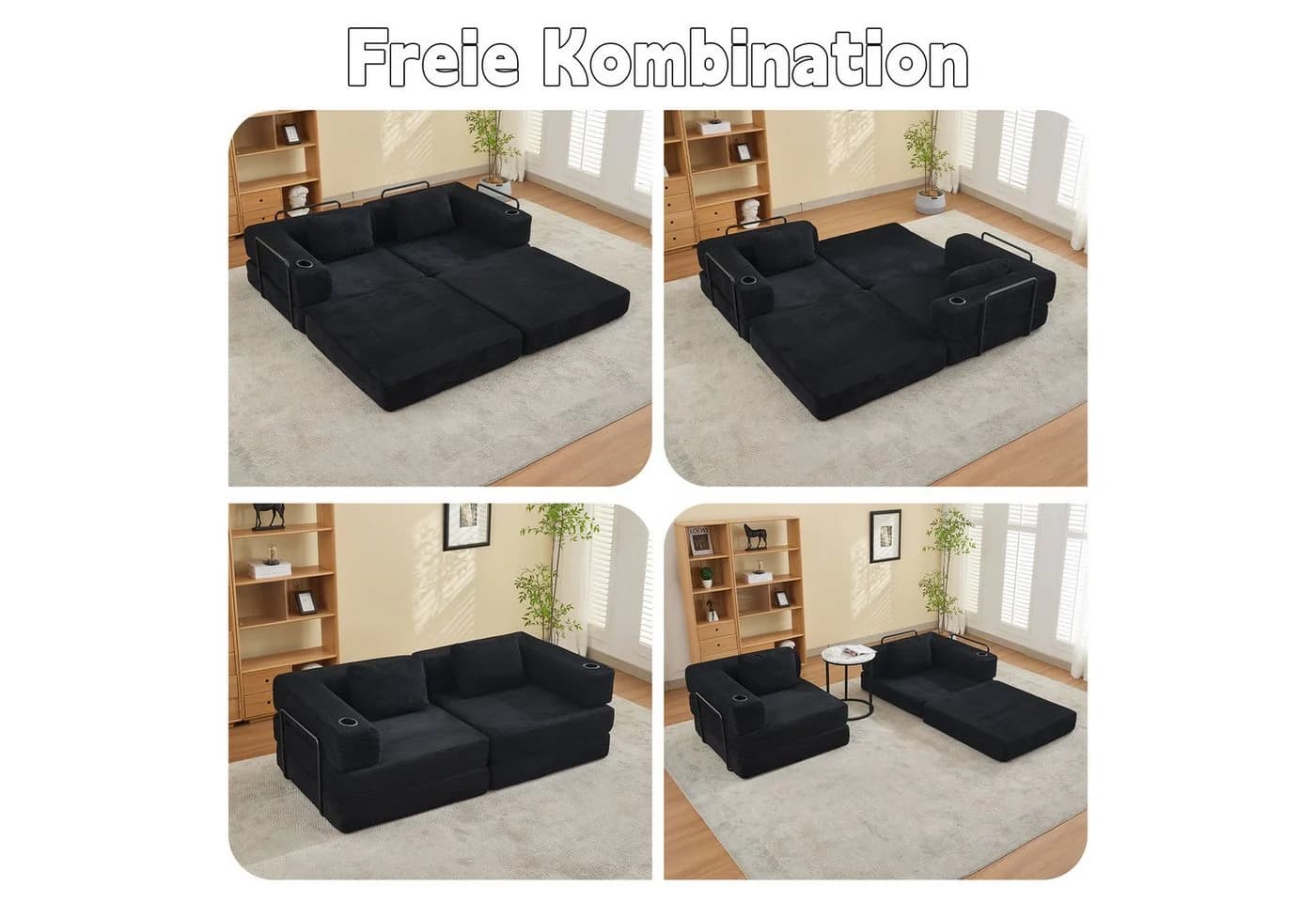 Leawin 2-Sitzer Schlafsofa Schwarz Cord mit Schlaffunktion - Bild 3