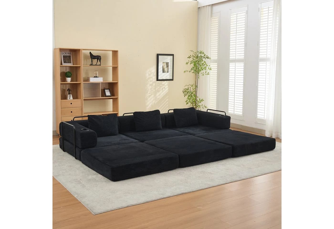 Leawin Schlafsofa Schwarz Cord Modulares Sofa mit Bettfunktion - Bild 2