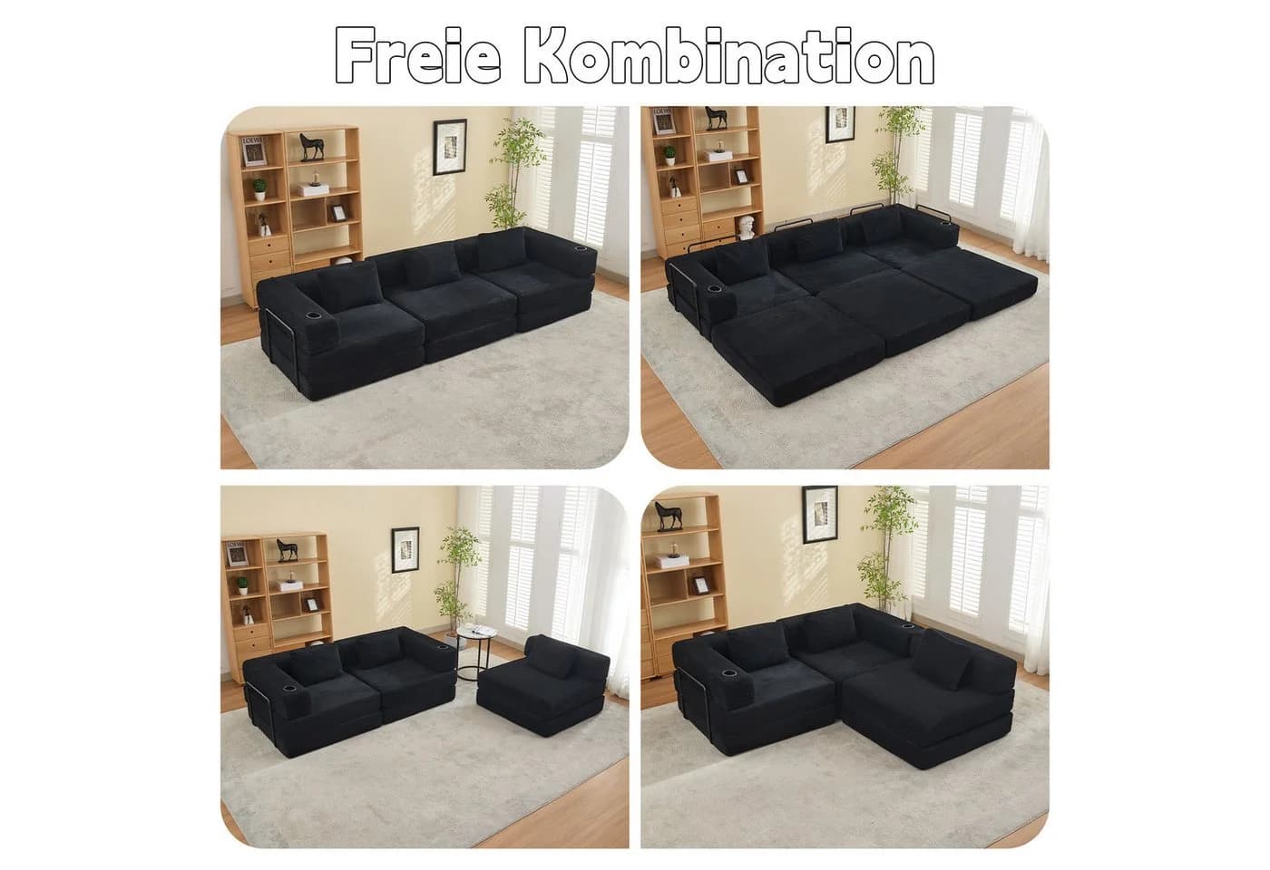 Leawin Schlafsofa Schwarz Cord Modulares Sofa mit Bettfunktion - Bild 3