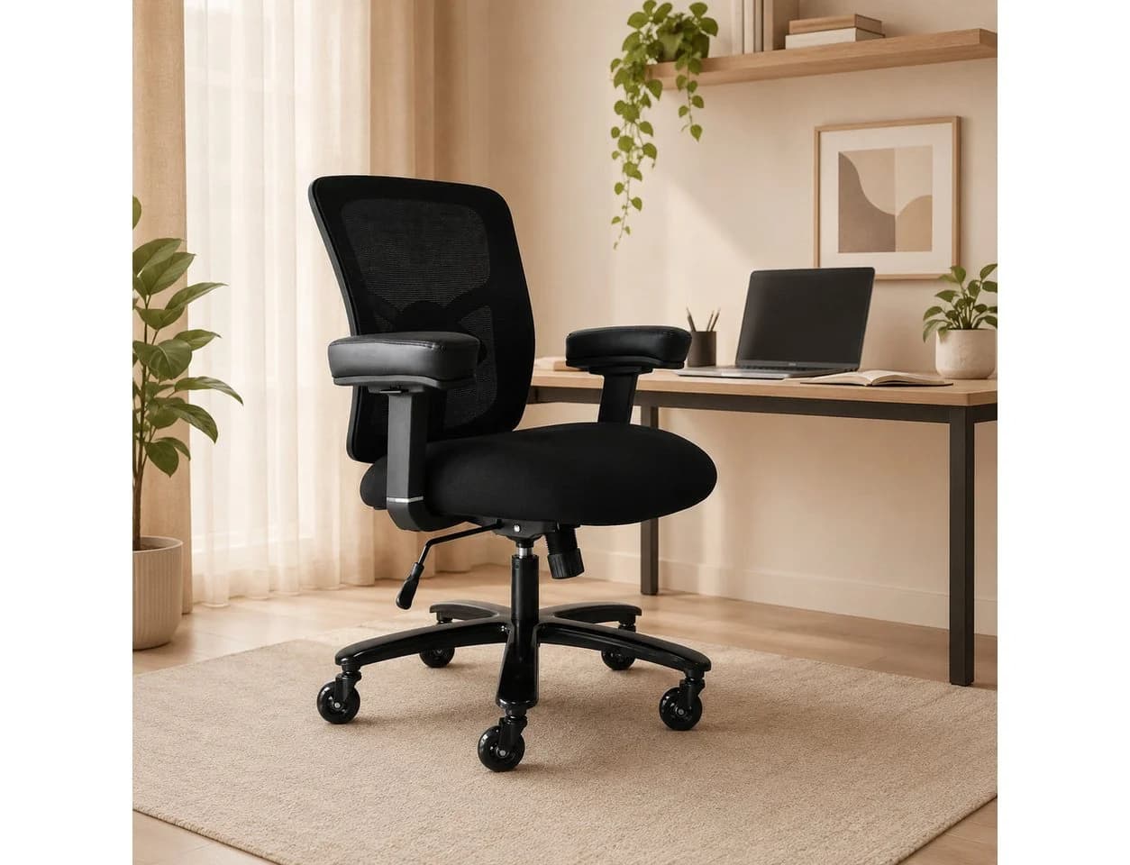 Leawin Bürostuhl ergonomisch 200kg Belastbarkeit Schwerlaststuhl Schwarz - Bild 2