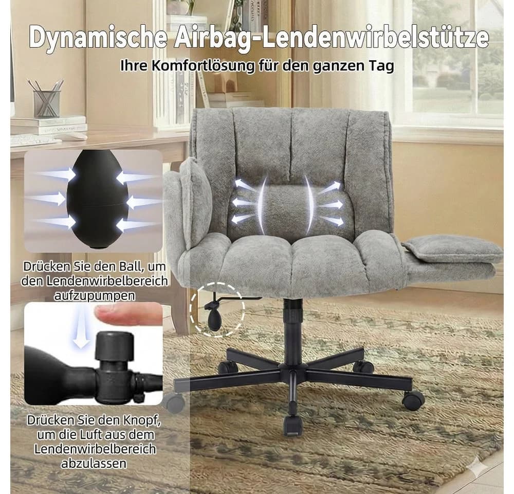 Leawin Drehstuhl Bürostuhl Grau mit klappbaren Armlehnen und Luft-Lordosenstütze - Bild 4